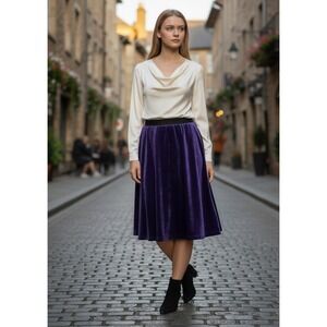Bob Mackie Purple‎ Velvet Skirt Elastic Waist A-Line Retro Bohemien Skirt XL